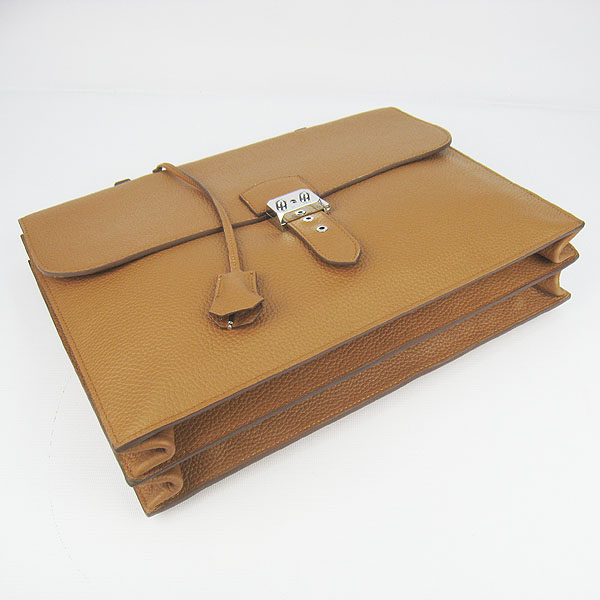 Replica Hermes Leather Small Briefcase Light Coffee 2813